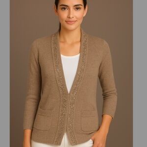 Vintage J.Crew Embellished Cashmere Sweater OATMEAL color Jenna Lyons Era (MED)